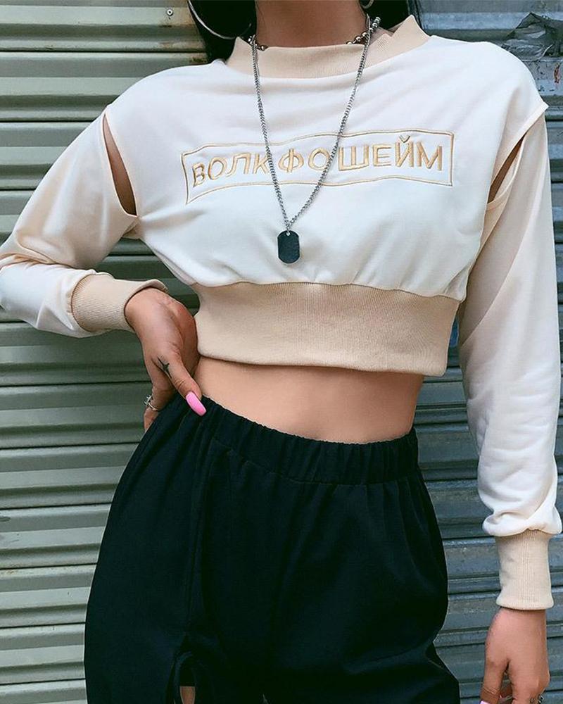 Embroidered Letters Crop Sweatshirt