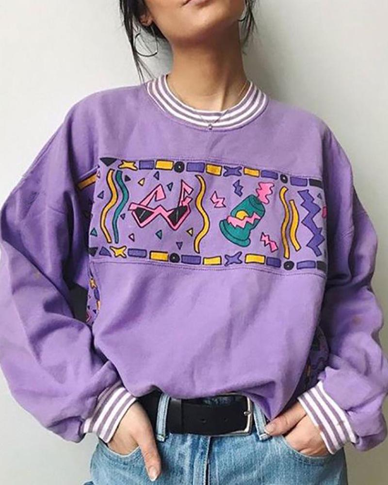 Outlet26 Round Neck Cute Printed Sweatshirt purple