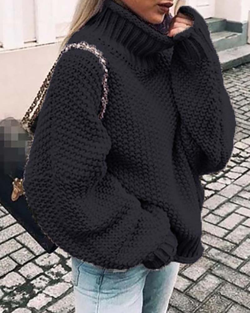 Solid Batwing Sleeve Casual Sweater