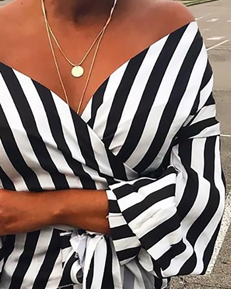 Off Shoulder Striped Casual Blouse