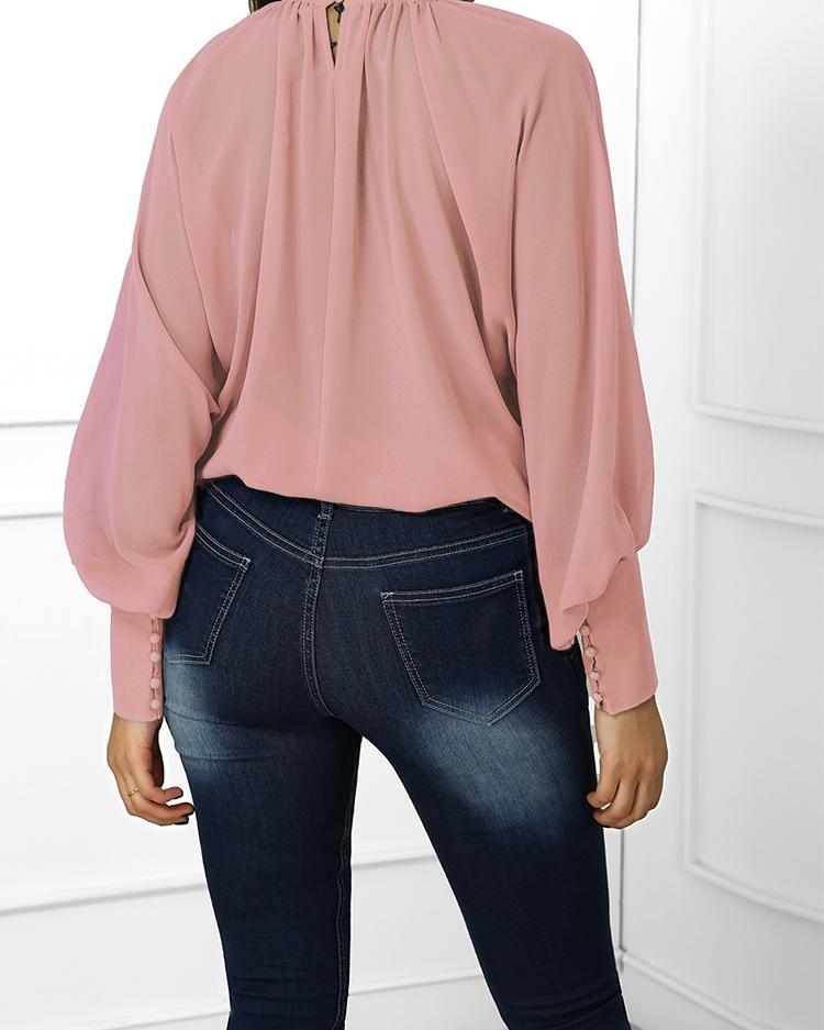 Lantern Sleeve Wide Cuff Ruched Blouse