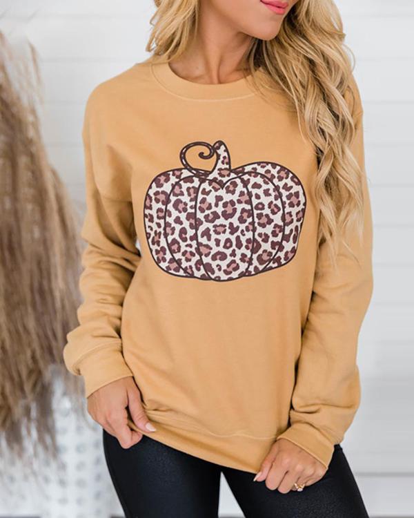 Pumpkin Cheetah Print Casual Sweatshirt