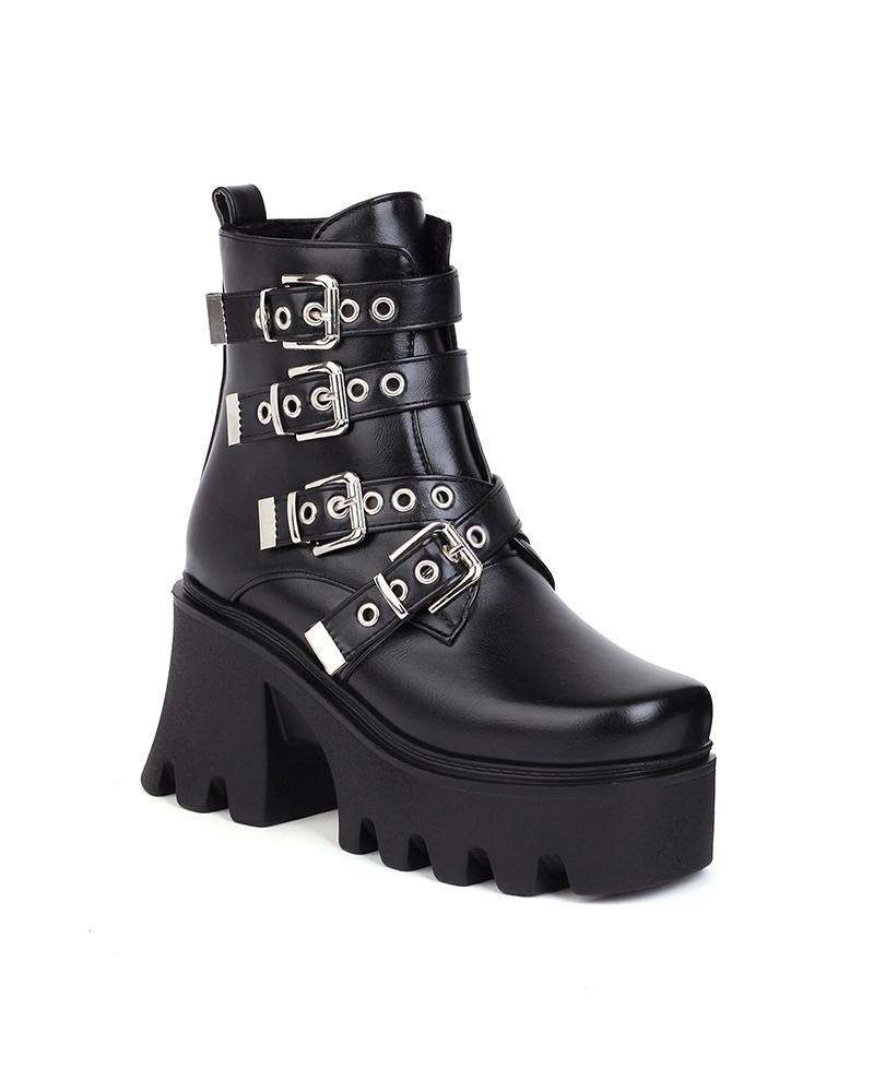 Square Toe Strap Hollow-out Platform Martin Boots