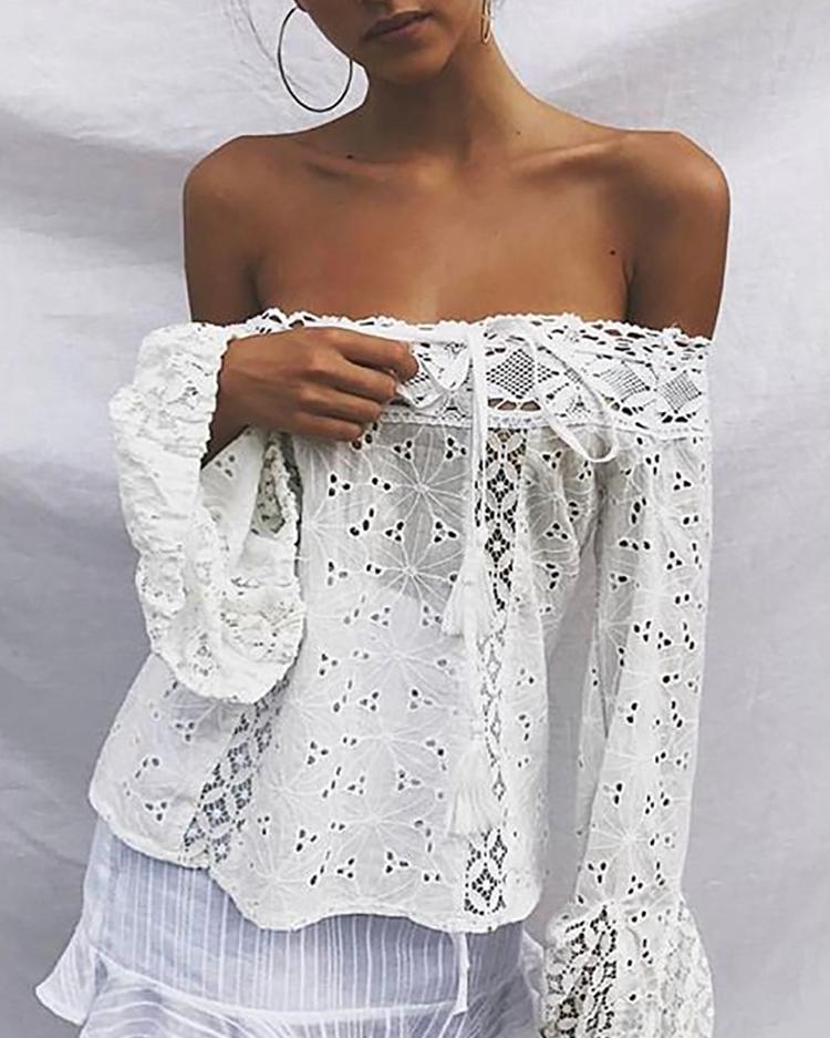 Stylish Lace Off Shoulder Casual Blouse