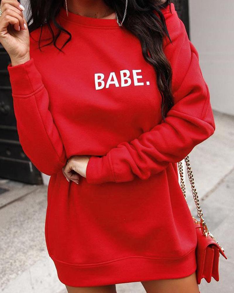 Outlet26 Babe Letter Print Long Sweatshirt red