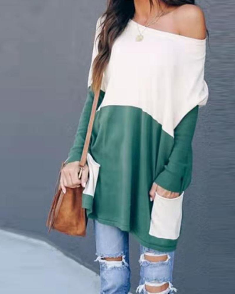 Outlet26 Oversized Contrast Double Pocketed Top green