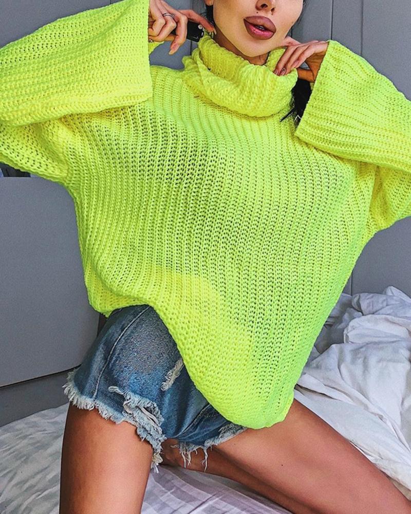 Outlet26 Turtleneck Backless Rib Knit Sweater yellow