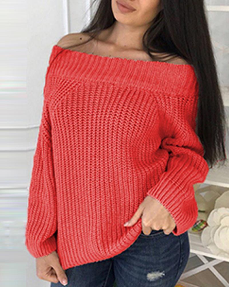 Outlet26 Off Shoulder Cross Knit Sweater Top red