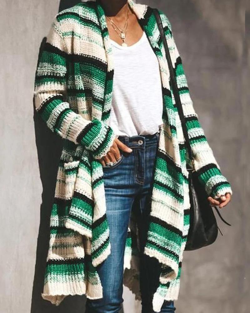 Casual Striped Knitted Long Cardigan