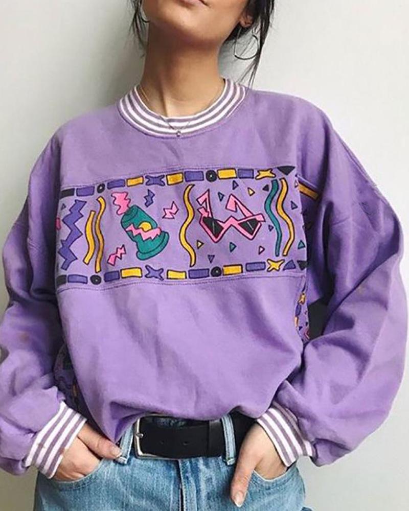 Round Neck Cute Printed Sweatshirt
