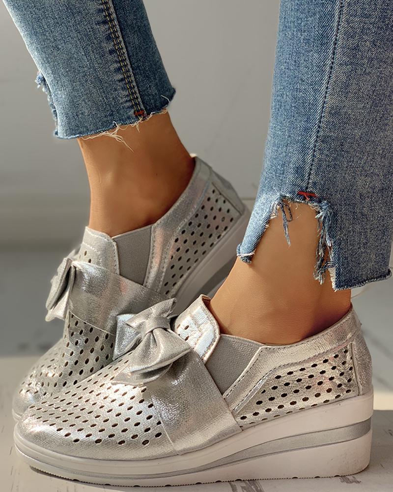 Glitter Hollow Out Bowknot Sneakers