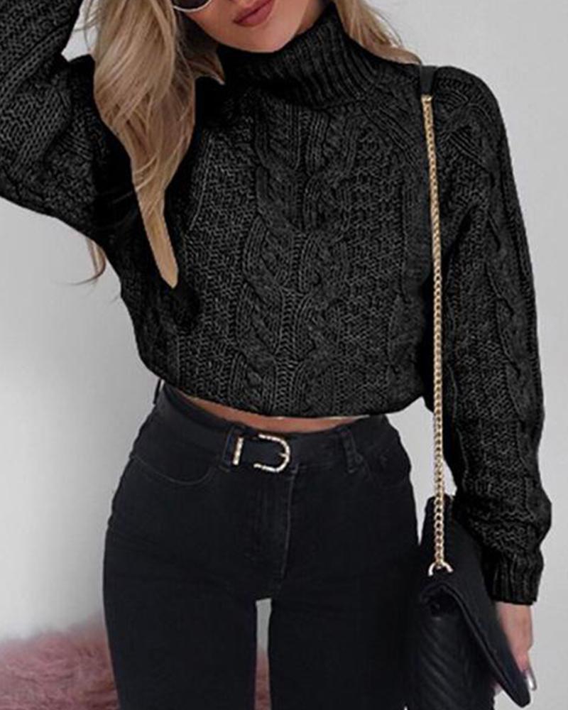 High Neck Rib Knitted Sweater