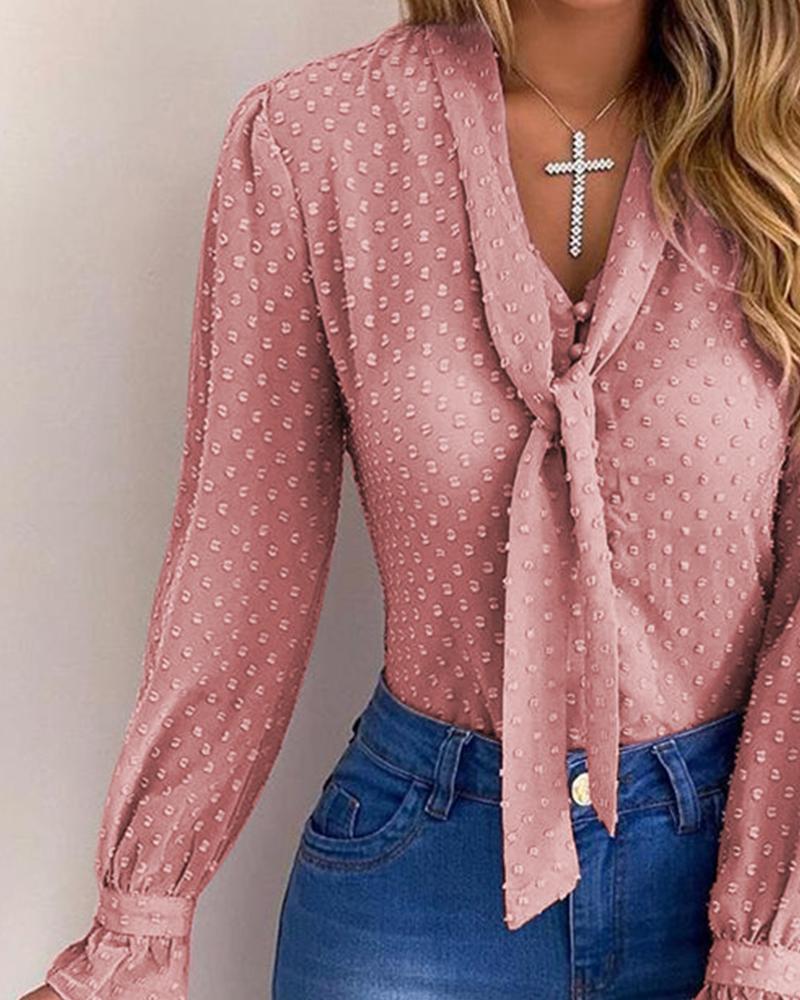 Tied Button Detail Dots Casual Shirt