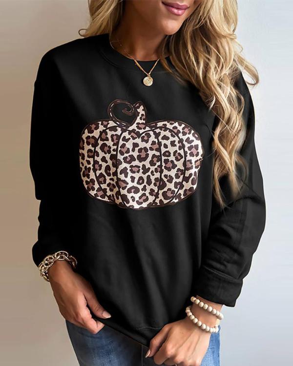 Pumpkin Cheetah Print Casual Sweatshirt