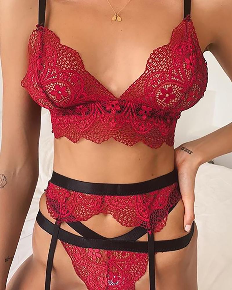 Outlet26 Lace Tied Spaghetti Strap Teddies red