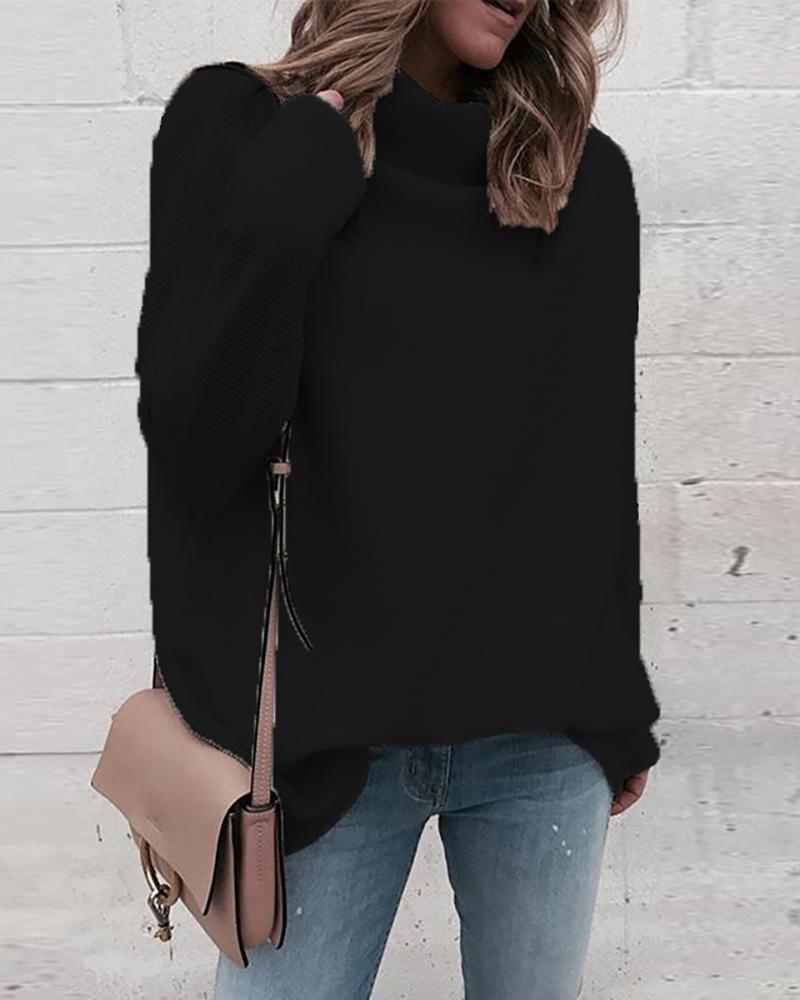 Solid Long Sleeve High Neck Sweater