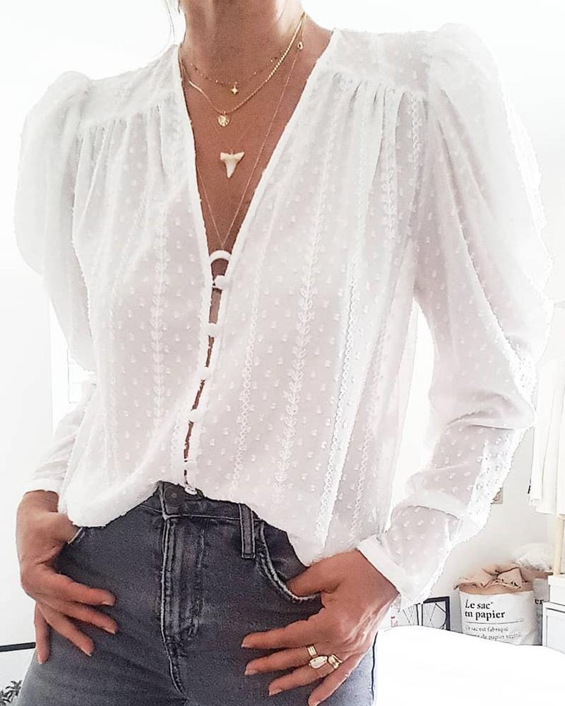 Outlet26 V-neck Long Sleeve Casual Blouse white