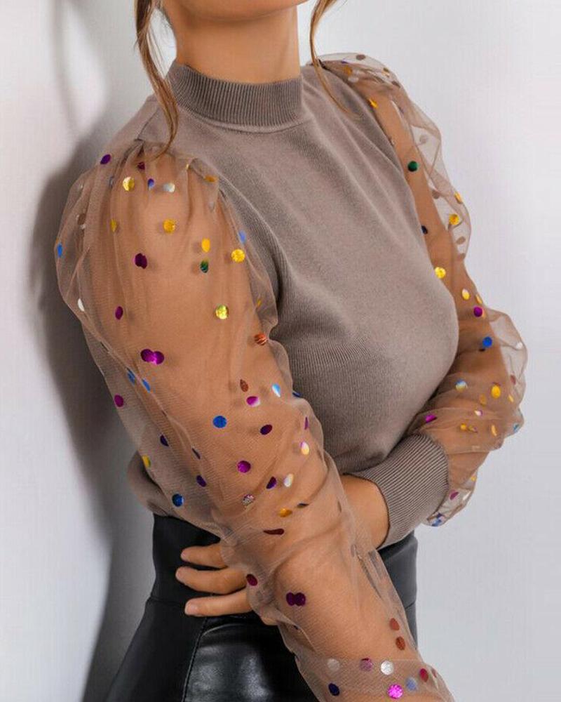 Colorful Sequin Mesh Sleeve Top