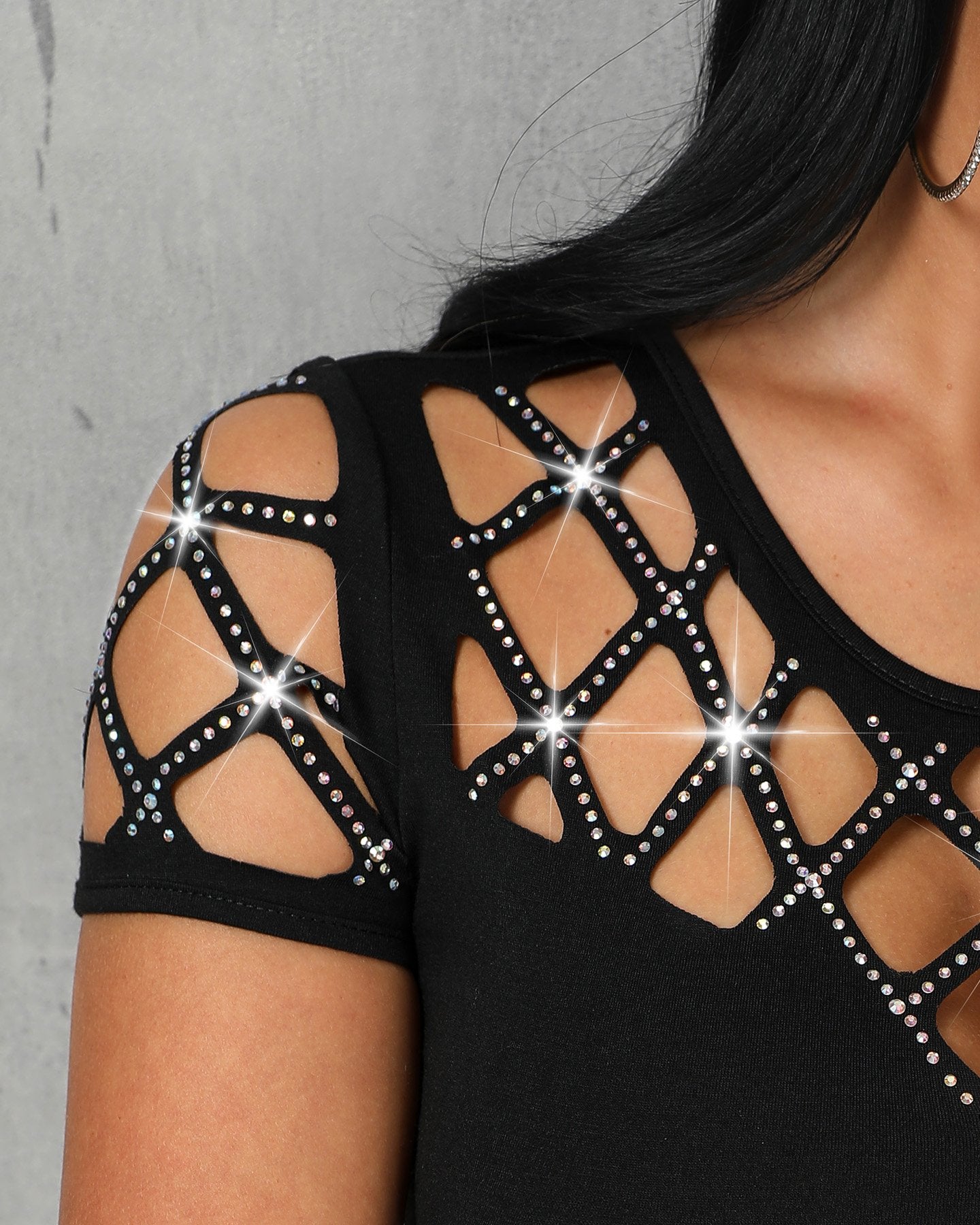 Studded Grid Hollow Out Casual Top