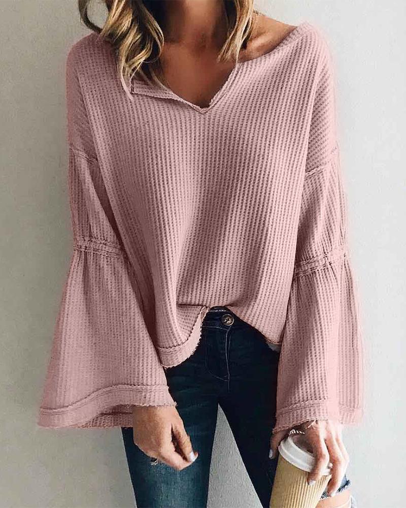 Solid Bell Sleeve Casual Top