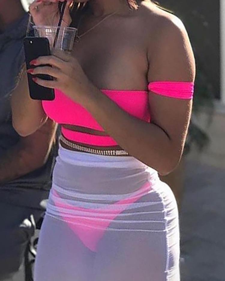 Sexy Solid Sheer Mesh Midi Skirt