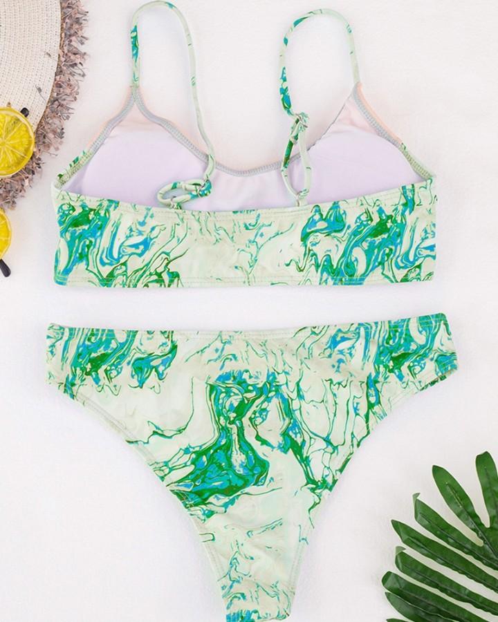 Tie Dye Print Backless Bikini Set