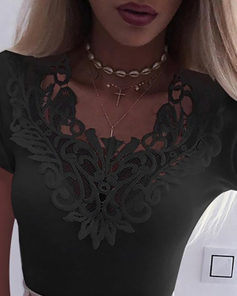 Solid Lace Short Sleeve Top