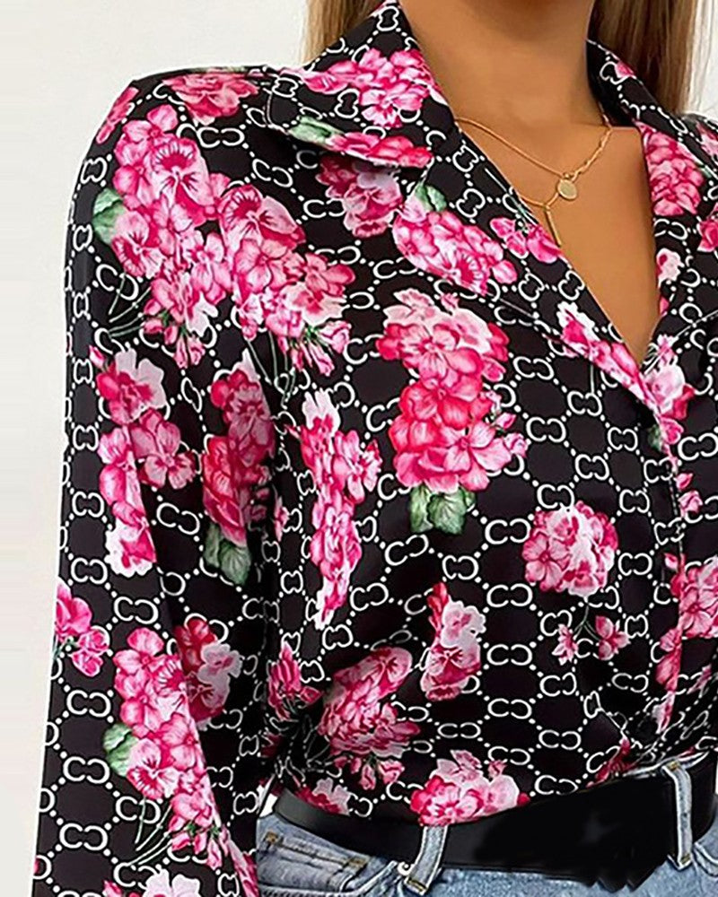 Floral Print Long Sleeve Casual Top