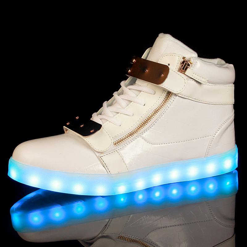 Outlet26 LED Light Up Shoes Boys Girls High Tops Sneakers - kids White