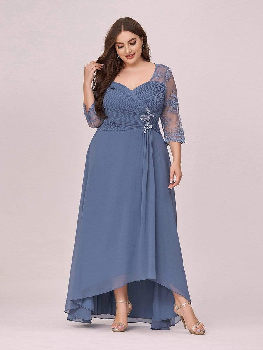 Fashion Ruched Plus Size Chiffon Party Dress with Lace