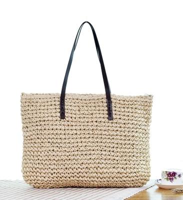 Outlet26 Handmade Strap Rattan Straw Tote Bag beige