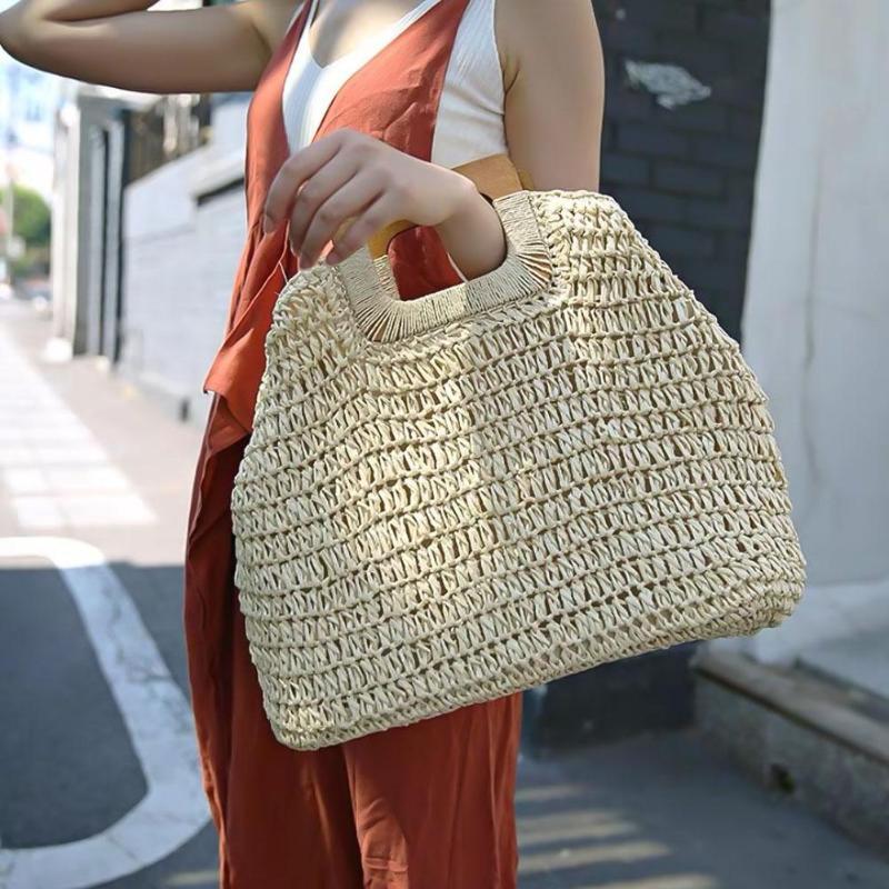 Bohemian Rattan Handmade Knitted Straw Beach Handbag